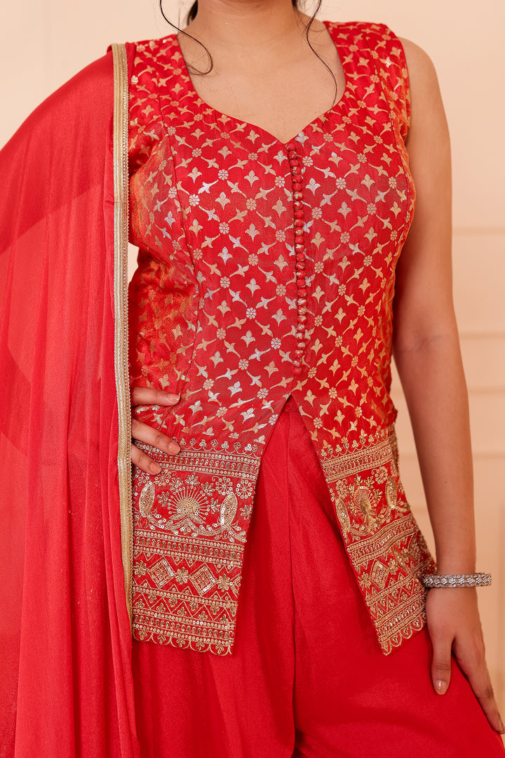 Rusty Orange Banarsi Brocade Silk Palazzo Suit.