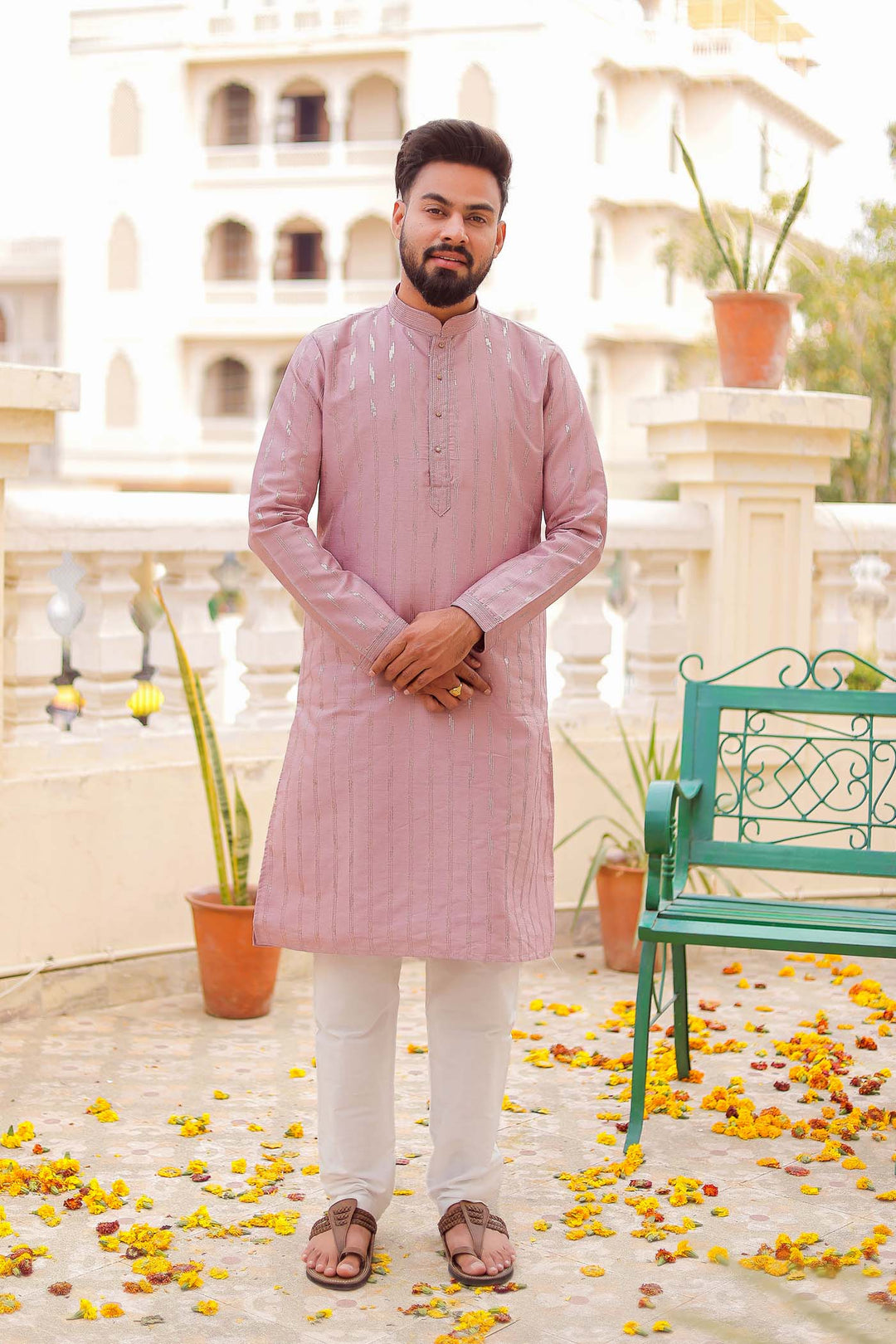 Dusty Purple Silk Kurta Suit With Sequin Embroidery All Over.