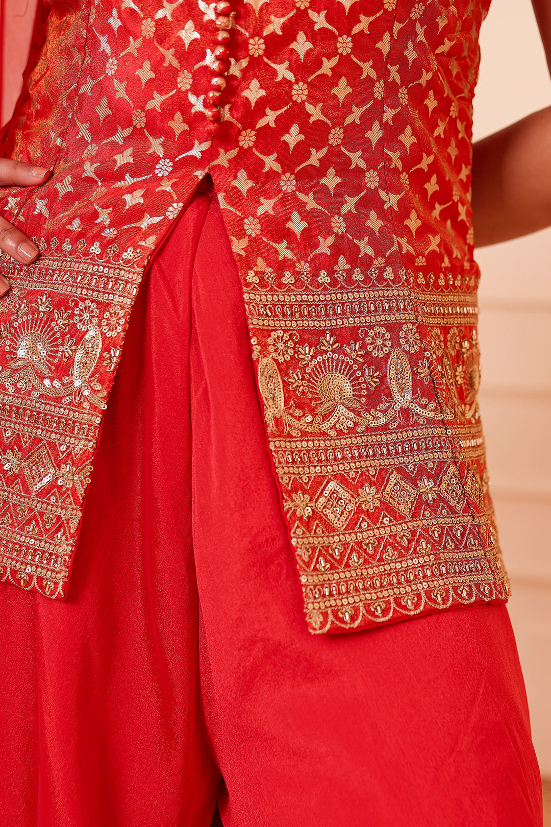 Rusty Orange Banarsi Brocade Silk Palazzo Suit.