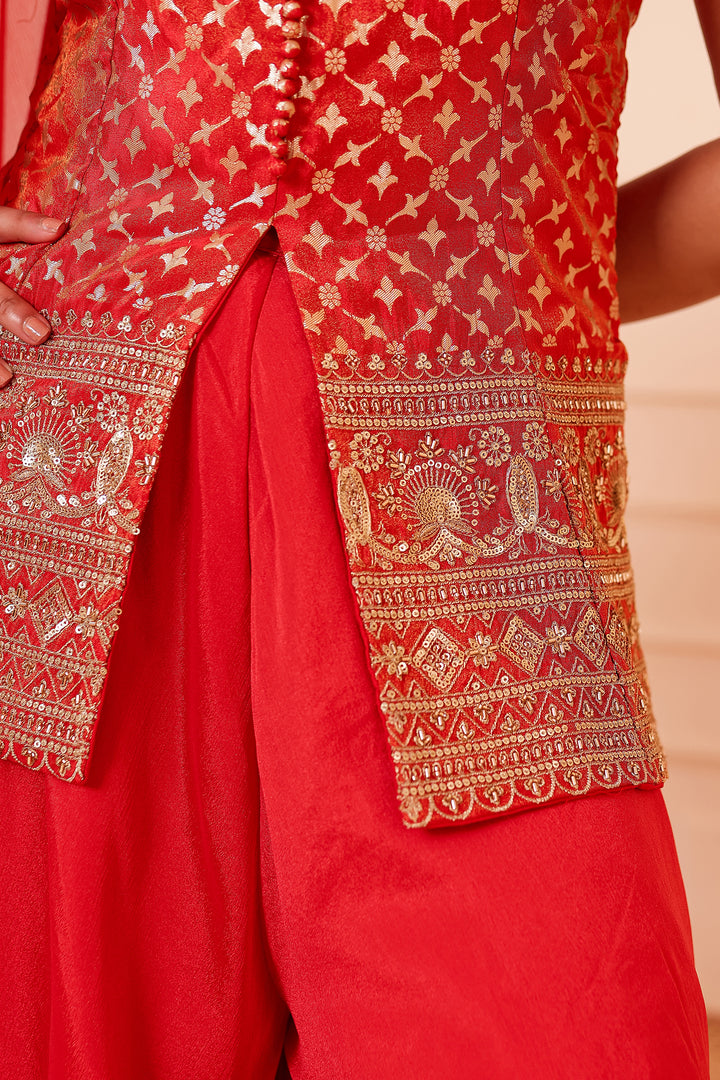 Rusty Orange Banarsi Brocade Silk Palazzo Suit.
