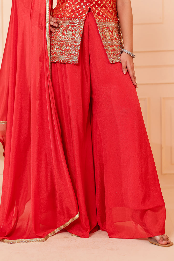 Rusty Orange Banarsi Brocade Silk Palazzo Suit.