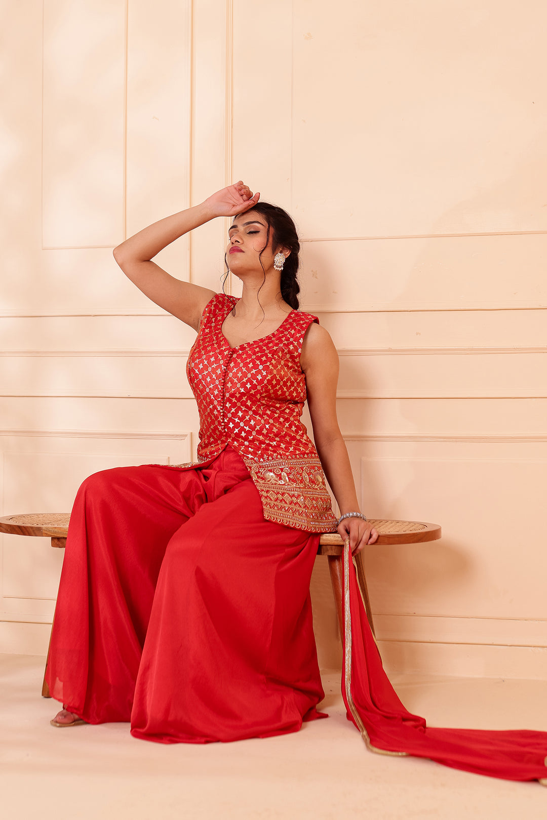 Rusty Orange Banarsi Brocade Silk Palazzo Suit.