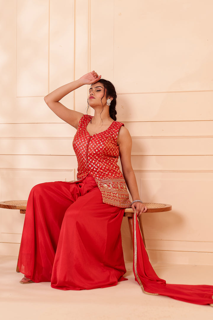 Rusty Orange Banarsi Brocade Silk Palazzo Suit.
