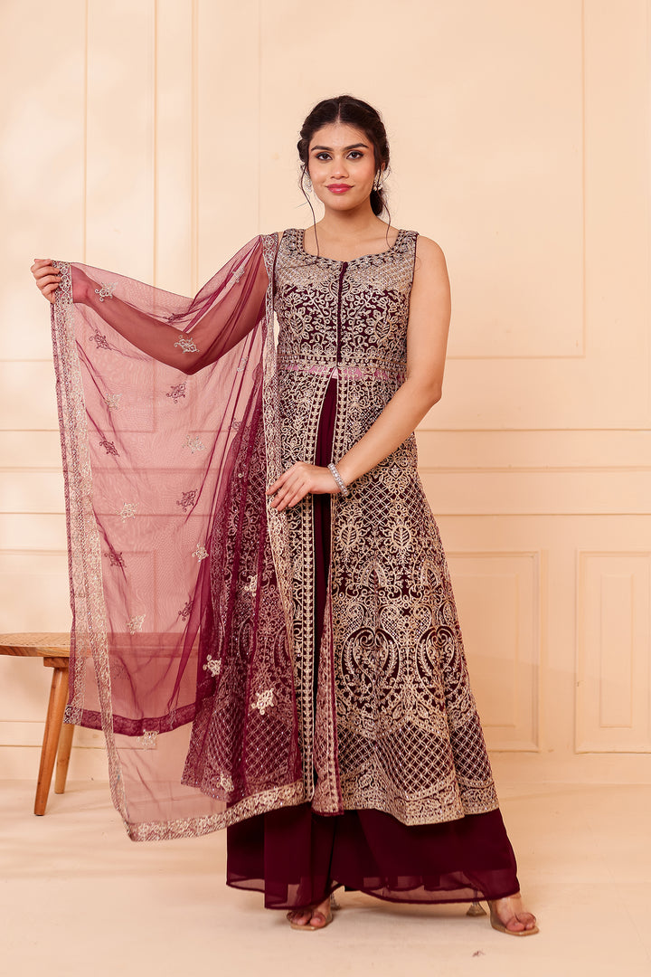 Vine Net Long Top Palazzo Suit.