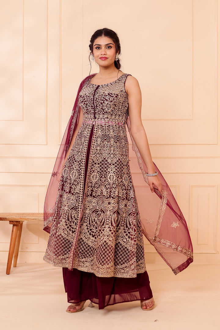 Vine Net Long Top Palazzo Suit.