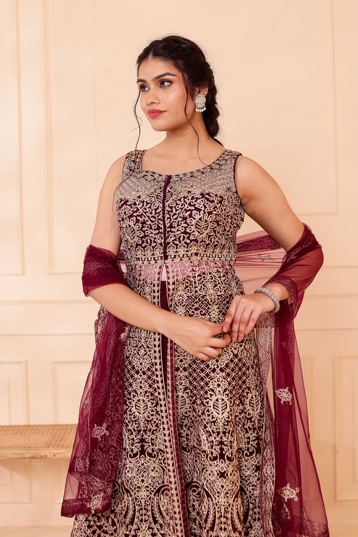 Vine Net Long Top Palazzo Suit.