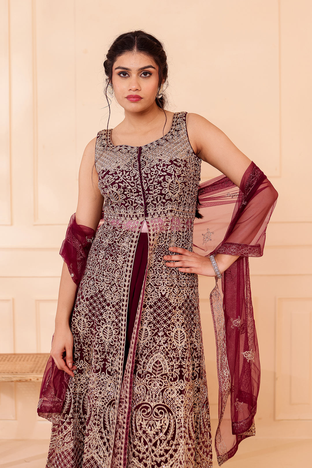 Vine Net Long Top Palazzo Suit.