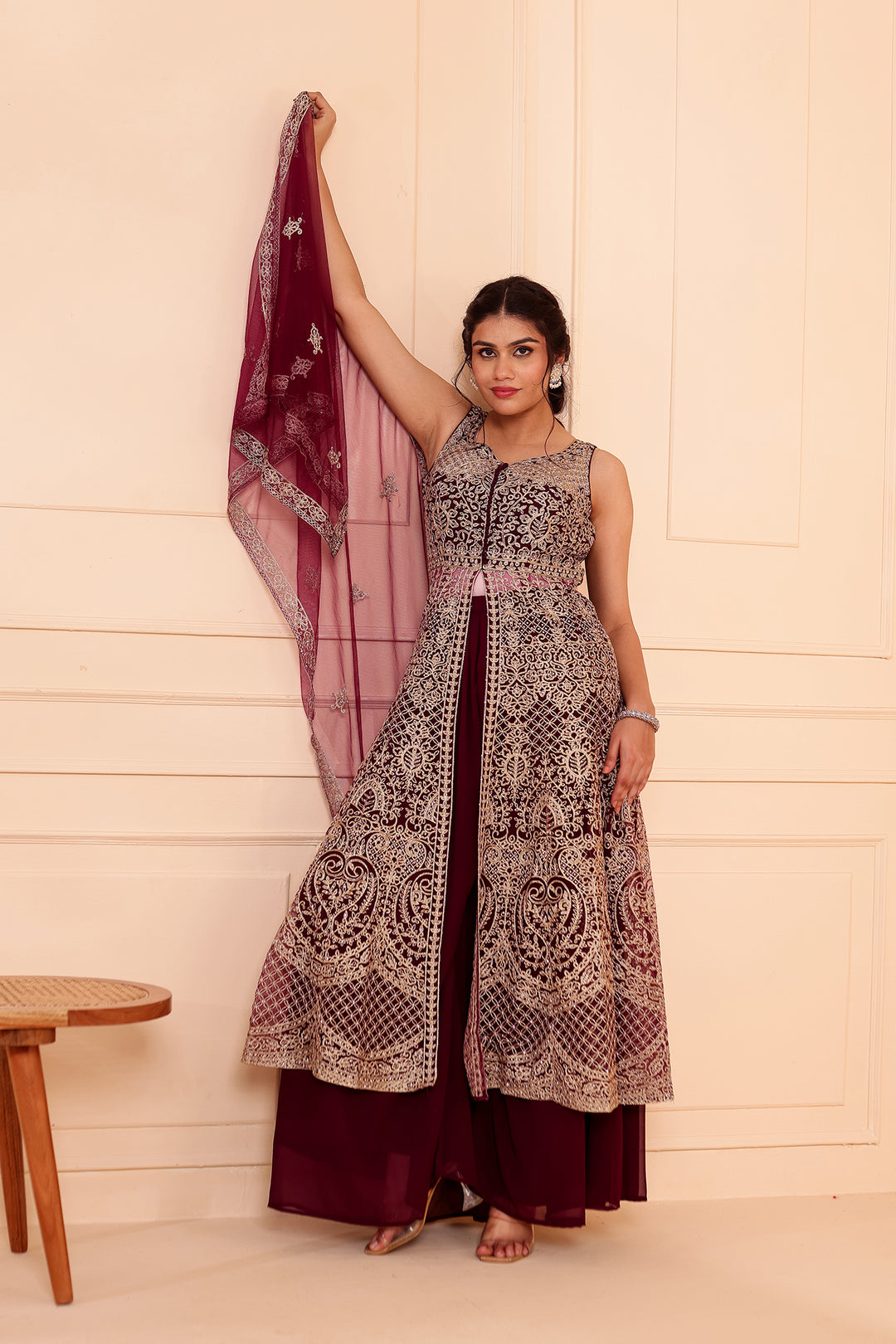 Vine Net Long Top Palazzo Suit.