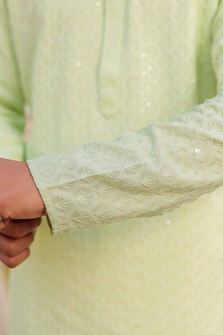 Pista Sequin Embellished Chikankari Kurta Suit.