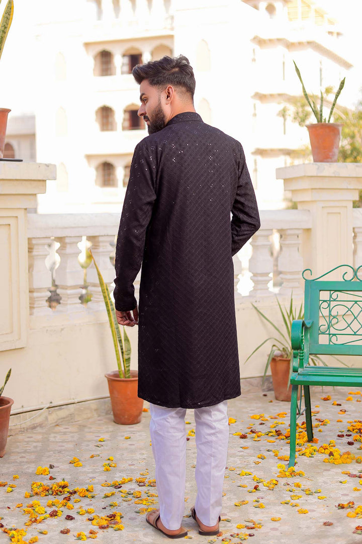 Black Sequin Embellished Chikankari Kurta Suit.