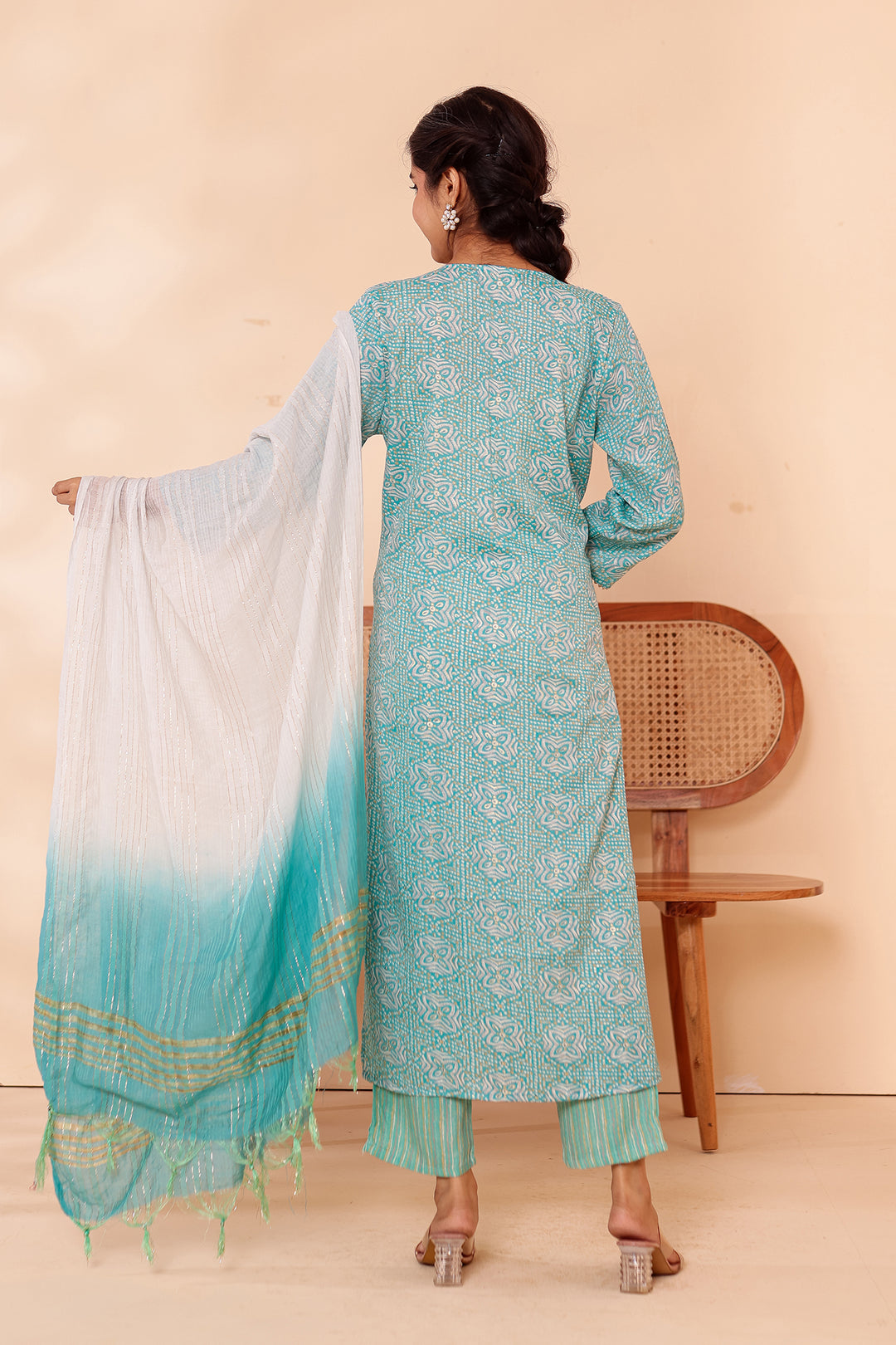 Light Blue Printed Straight Cut Rayon Kurta Set.