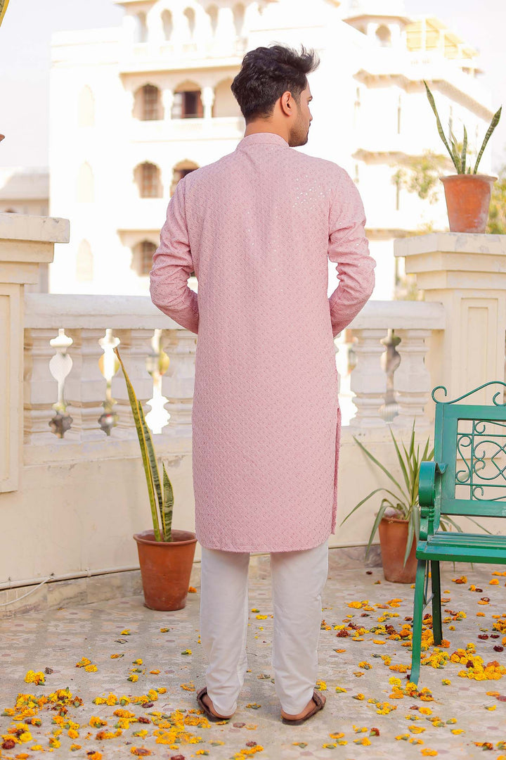 Light Pink Sequin Embellished Chikankari Kurta Suit.