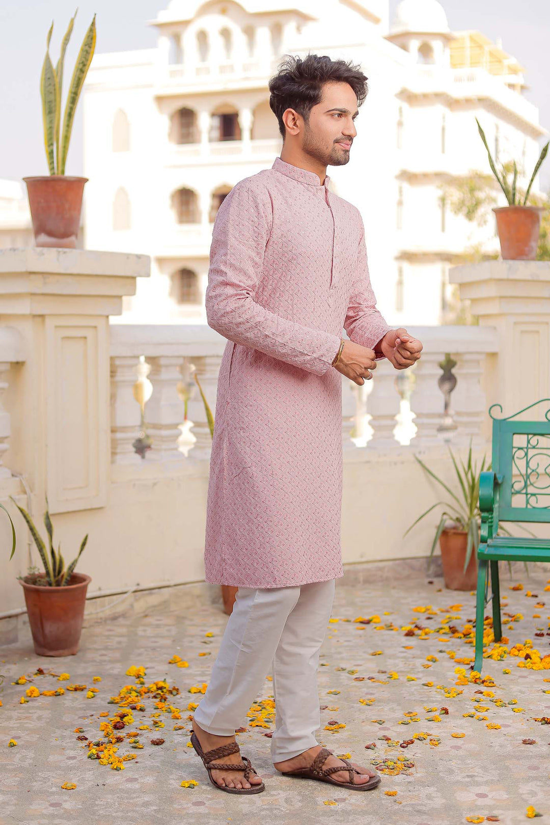 Light Pink Sequin Embellished Chikankari Kurta Suit.