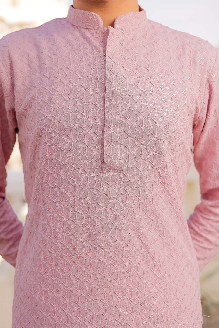 Light Pink Sequin Embellished Chikankari Kurta Suit.