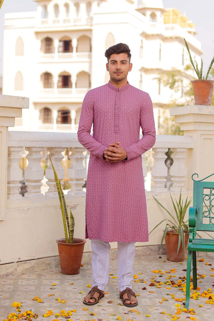 Pink Lucknowi Kurta Suit With Sequin Work.