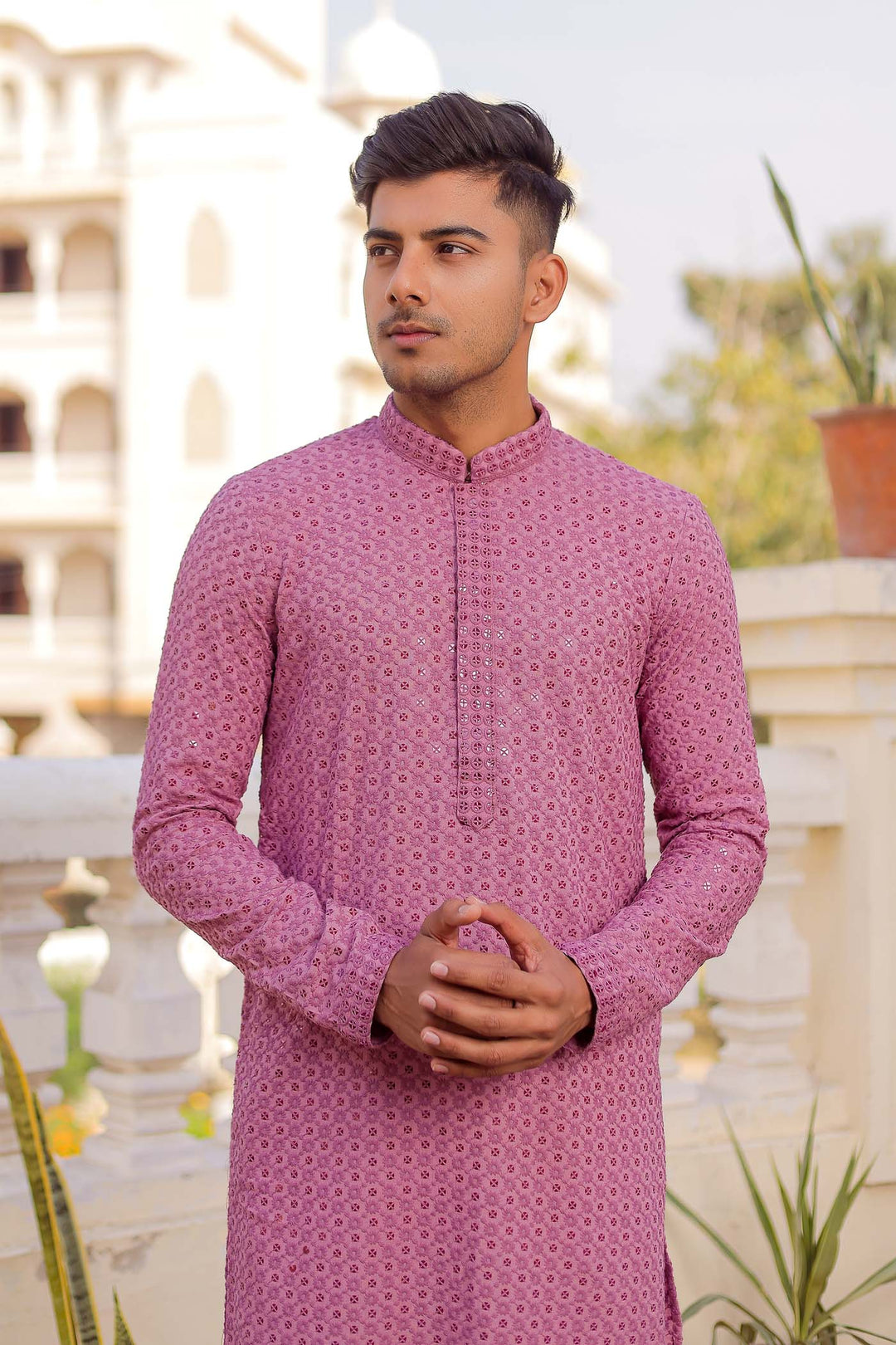 Pink Lucknowi Kurta Suit With Sequin Work.