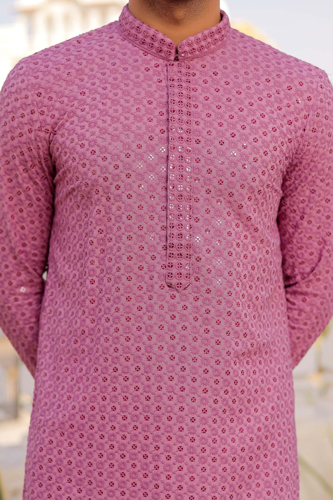 Pink Lucknowi Kurta Suit With Sequin Work.