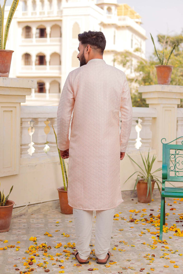 Light Pink Brocade Silk Kurta Suit.