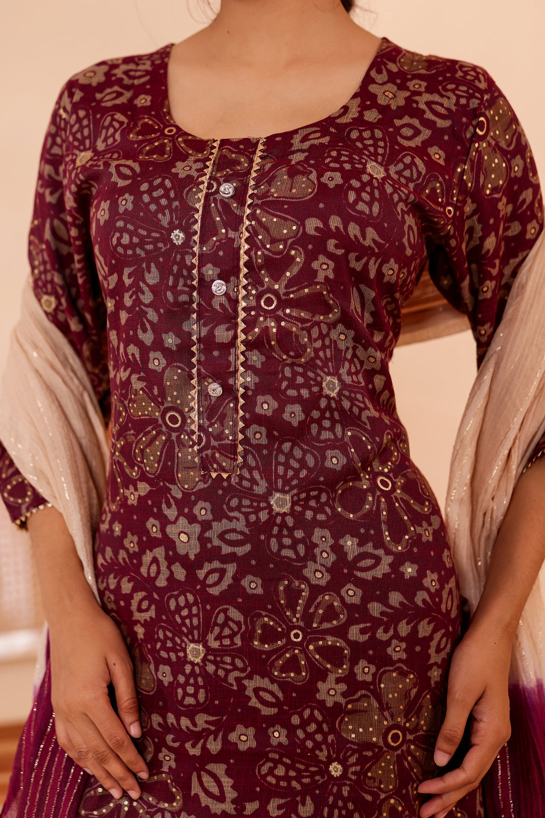 Purple Floral Printed Straight Cut Rayon Kurta Set.