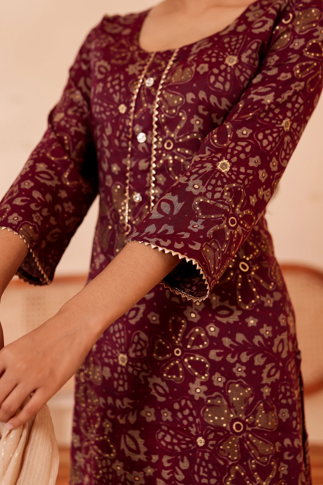 Purple Floral Printed Straight Cut Rayon Kurta Set.