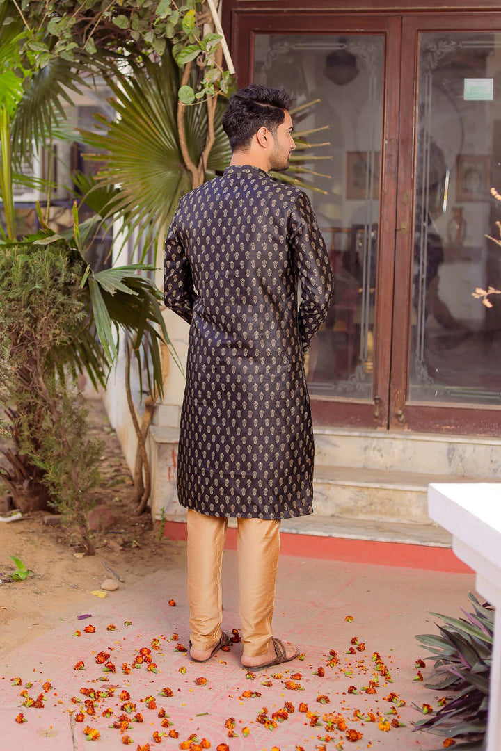 Black Brocade Silk Kurta Suit.