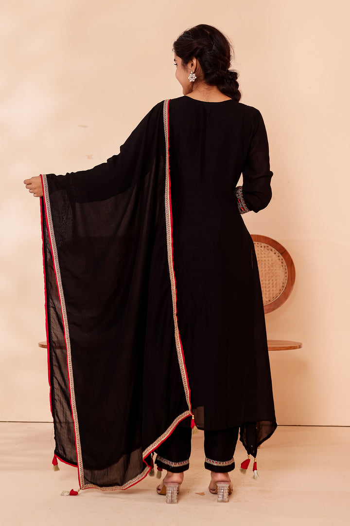 Black A Line Vichitra Silk Suit.