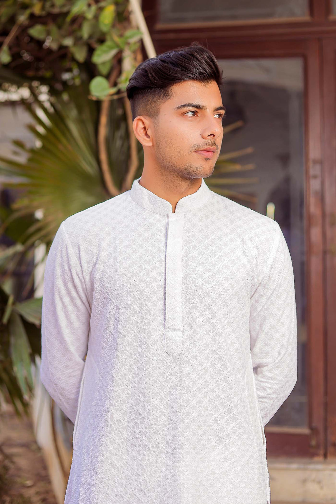 White Sequin Embellished Chikankari Kurta Suit.