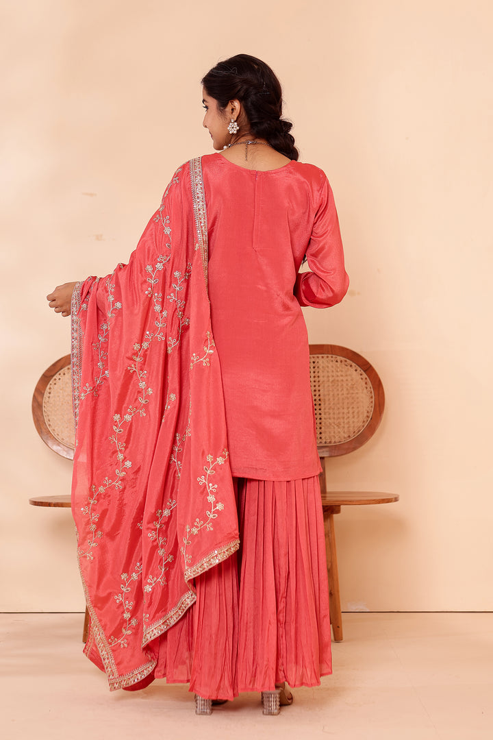Burnt Sienna Chinon Silk Sharara Suit.