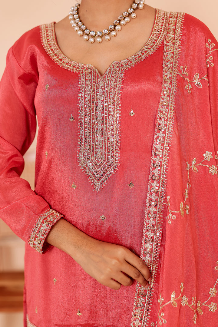 Burnt Sienna Chinon Silk Sharara Suit.