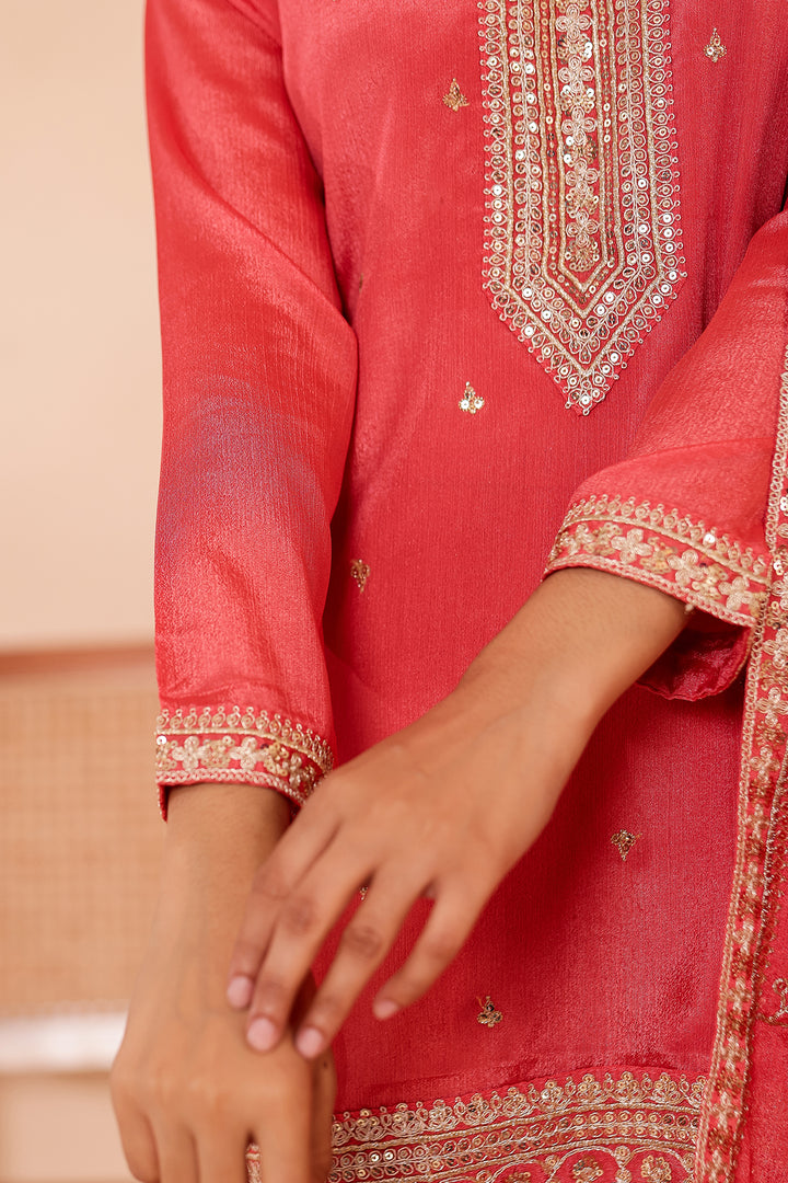 Burnt Sienna Chinon Silk Sharara Suit.