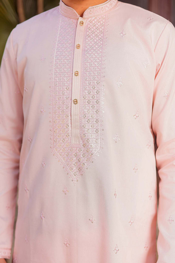 Light Pink Rayon Silk Kurta Suit With Sequin Embroidery.