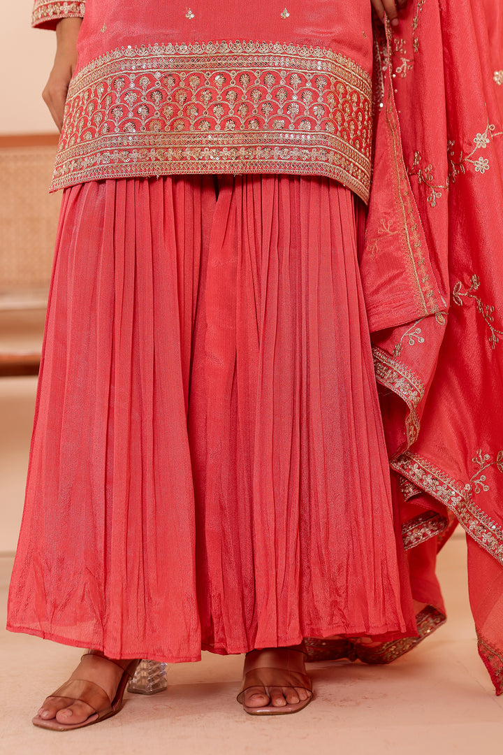 Burnt Sienna Chinon Silk Sharara Suit.