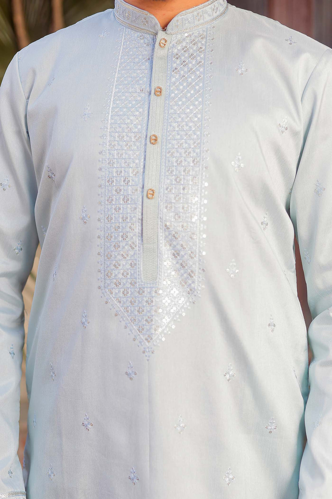 Light Blue Rayon Silk Kurta Suit With Sequin Embroidery.