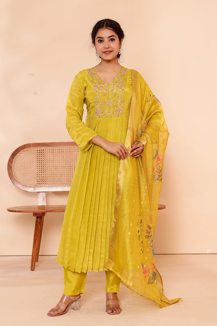 Light Green Tissue Silk A Line Suit.
