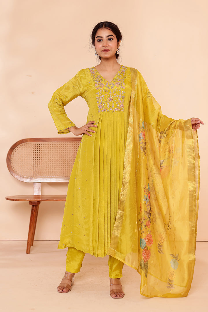 Light Green Tissue Silk A Line Suit.
