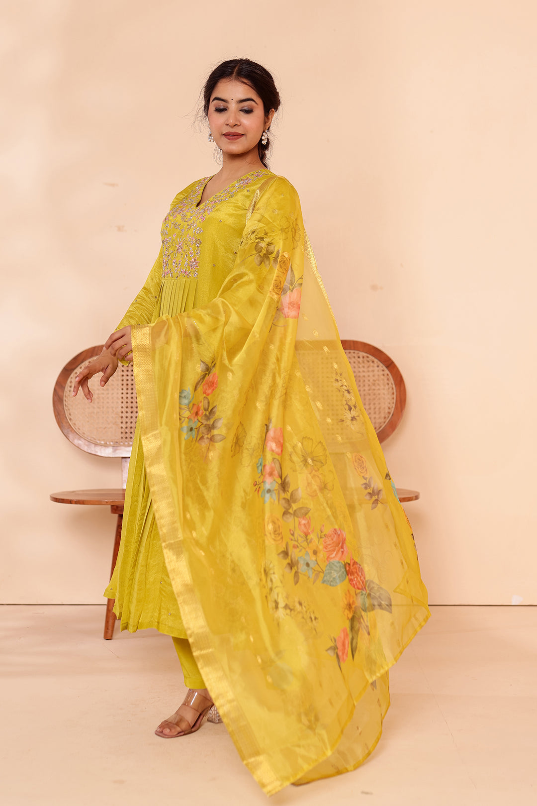 Light Green Tissue Silk A Line Suit.