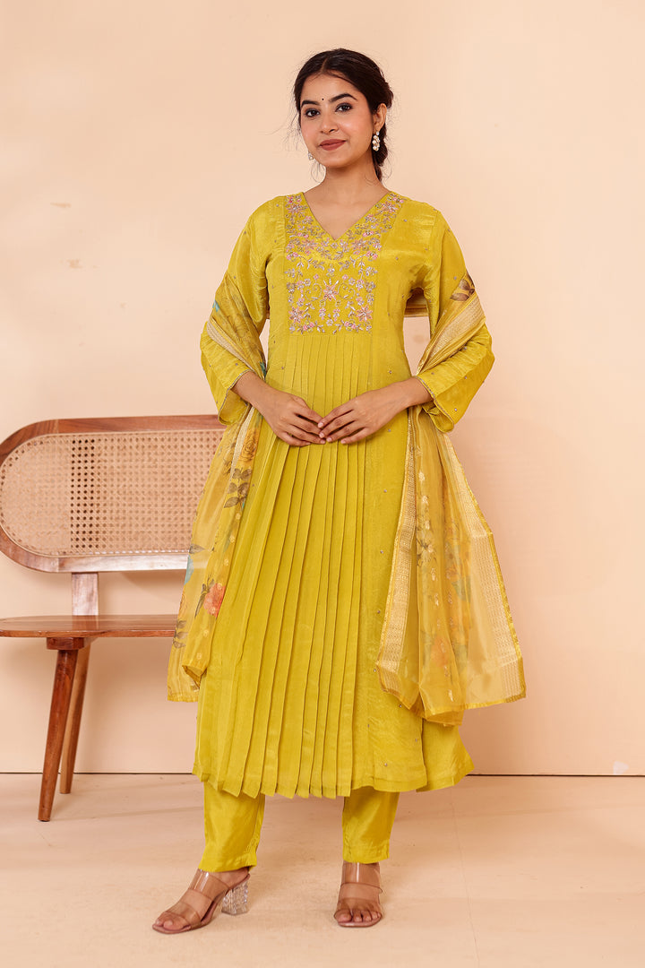 Light Green Tissue Silk A Line Suit.