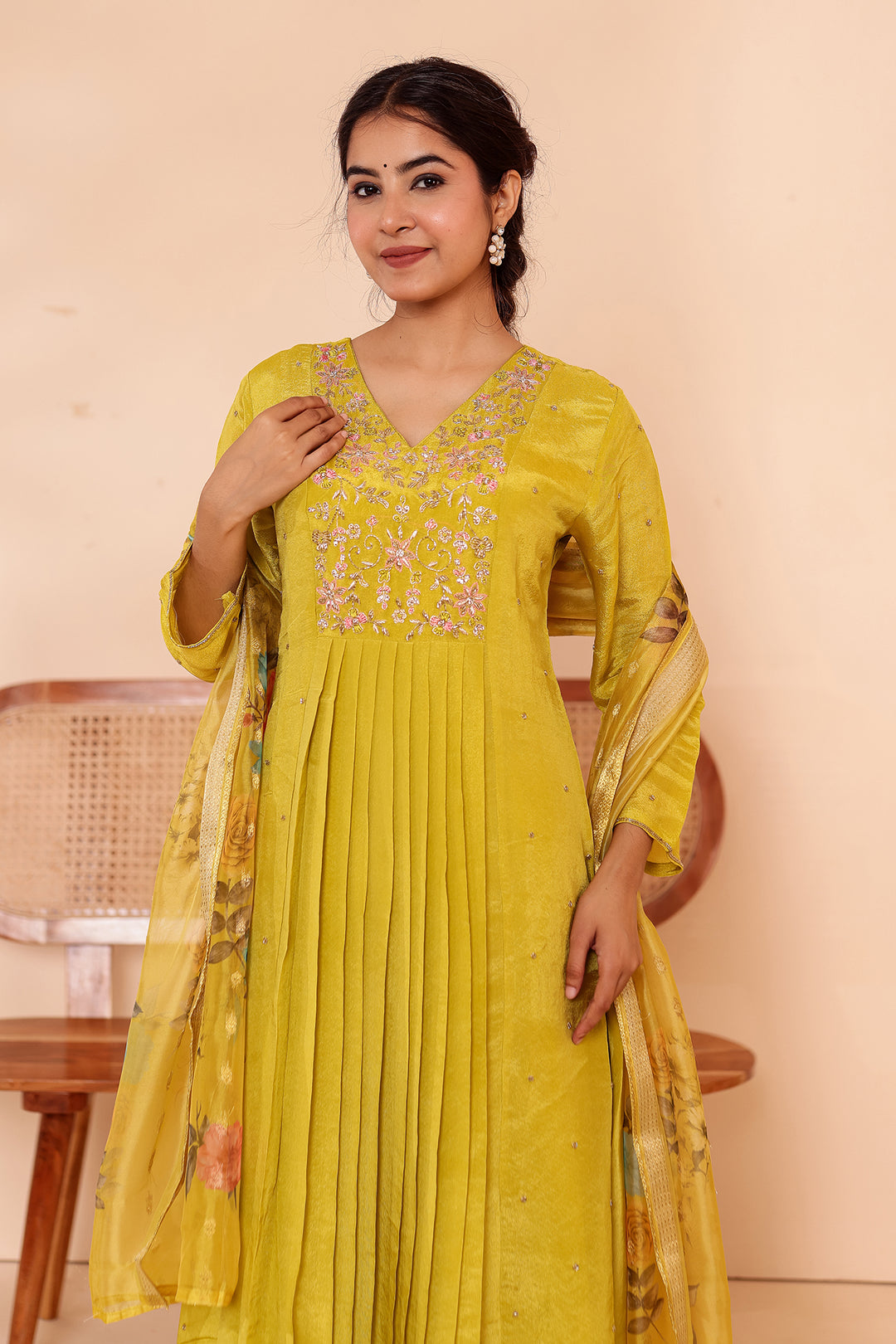 Light Green Tissue Silk A Line Suit.