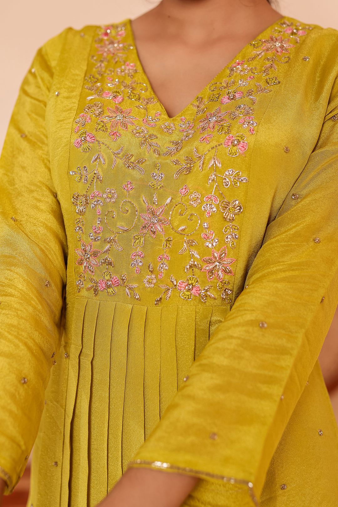 Light Green Tissue Silk A Line Suit.