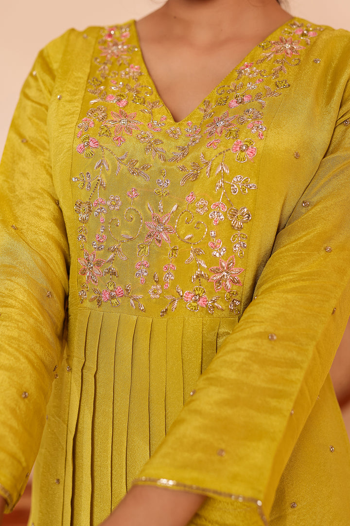 Light Green Tissue Silk A Line Suit.