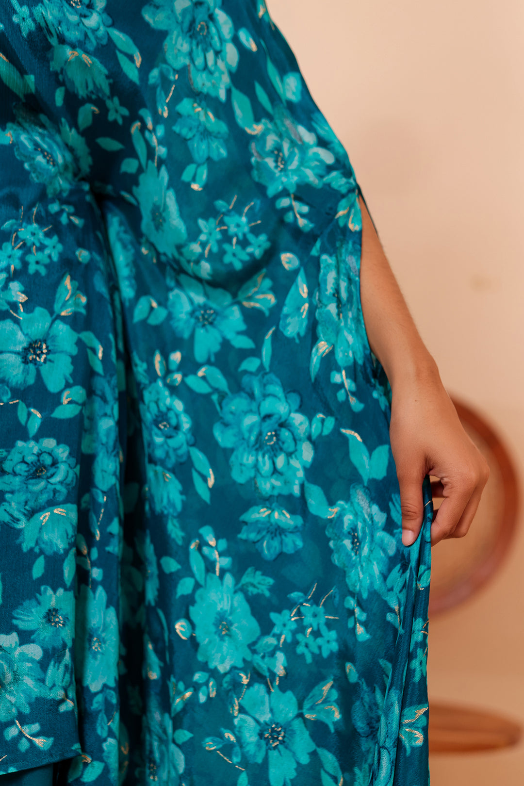 Teal Blue Indo-western Style with Flared Palazzo Suit.