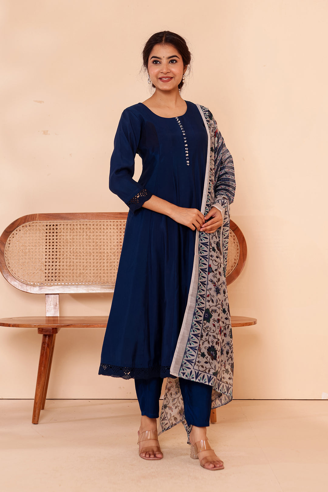 Midnight Blue Chanderi Silk Anarkali Suit.