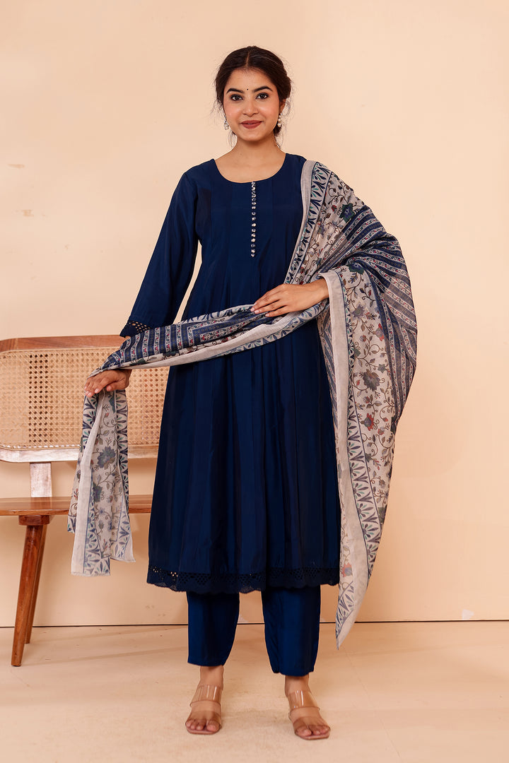 Midnight Blue Chanderi Silk Anarkali Suit.