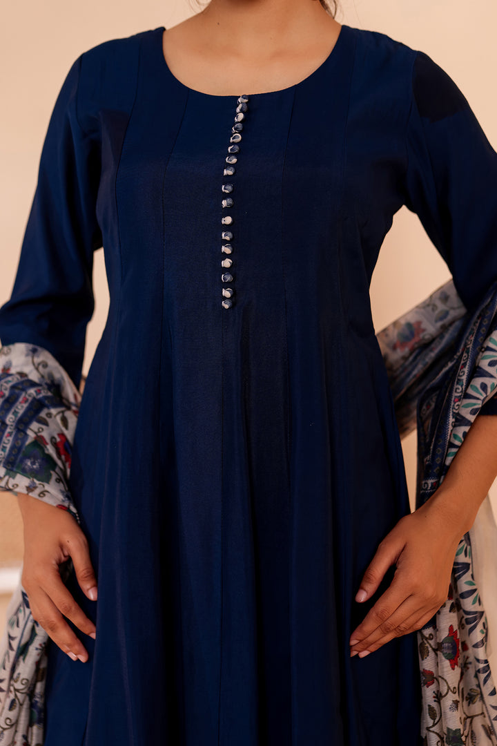 Midnight Blue Chanderi Silk Anarkali Suit.