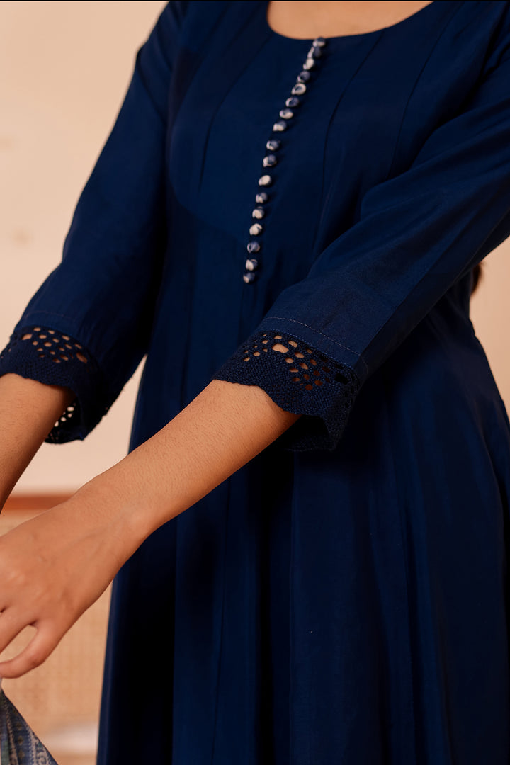 Midnight Blue Chanderi Silk Anarkali Suit.