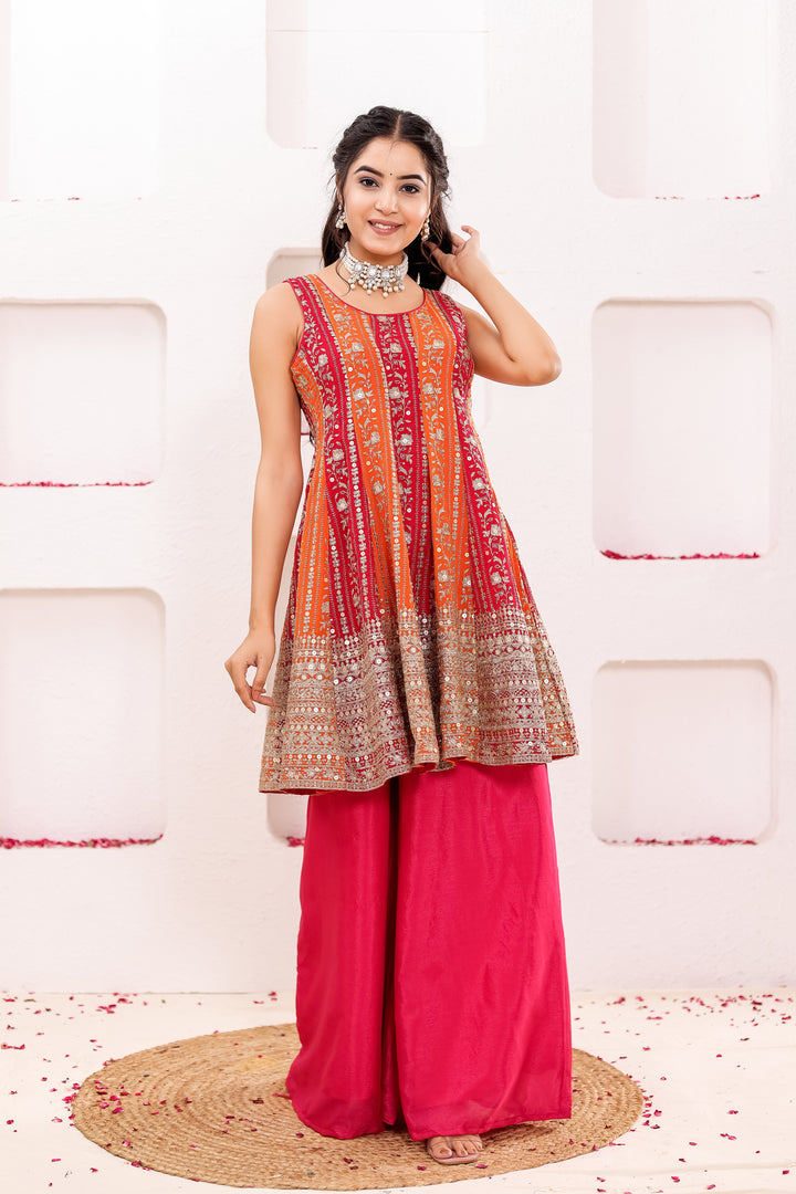Pink/Orange Georgette Sharara Suit