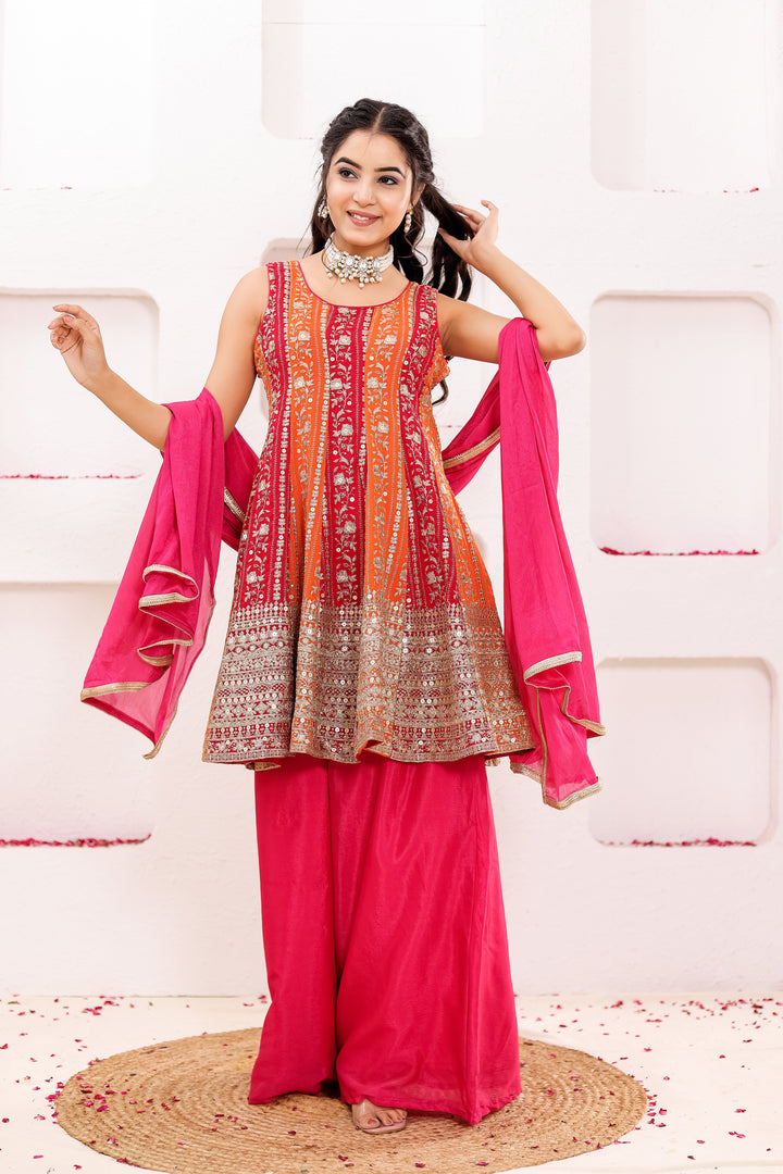 Pink/Orange Georgette Sharara Suit