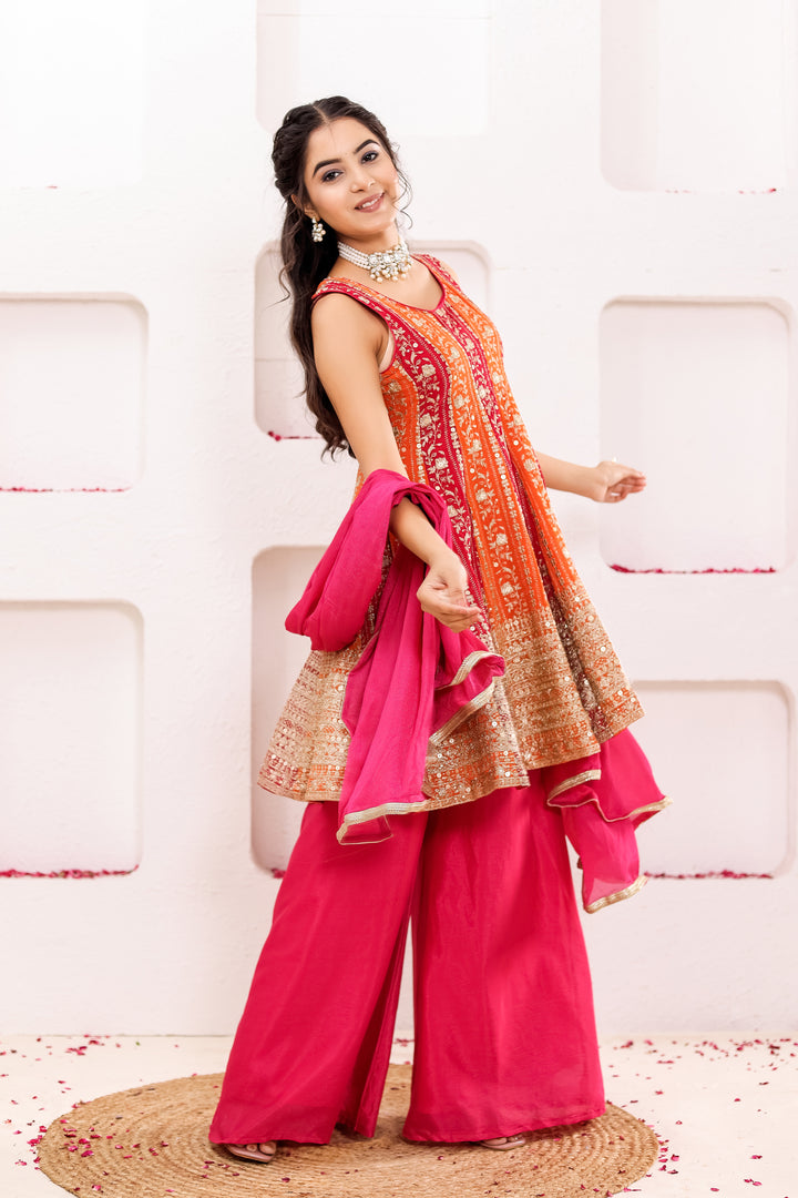 Pink/Orange Georgette Sharara Suit