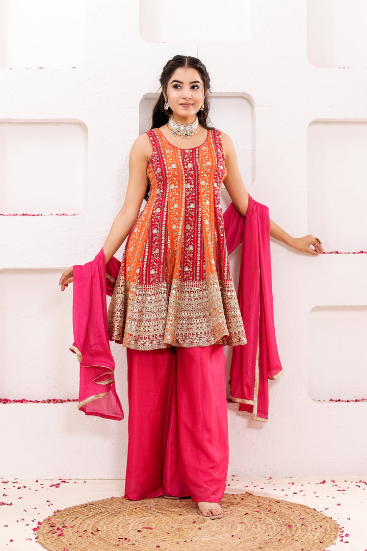 Pink/Orange Georgette Sharara Suit