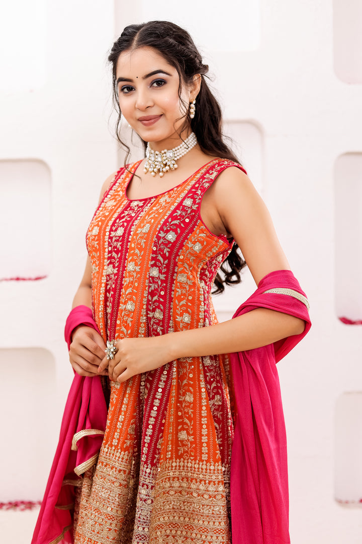 Pink/Orange Georgette Sharara Suit
